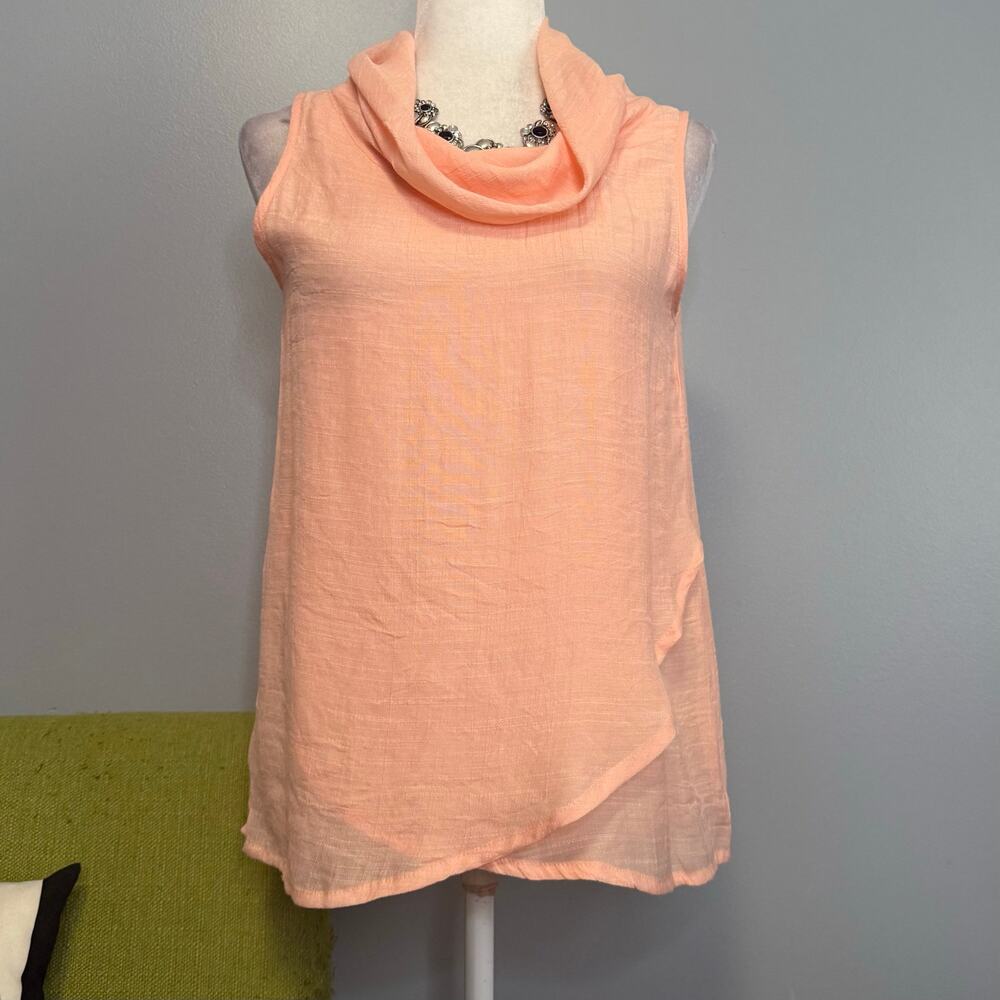 Gaya Orange Silk Cotton Cowl Neck Sleeveless Draped Top XS